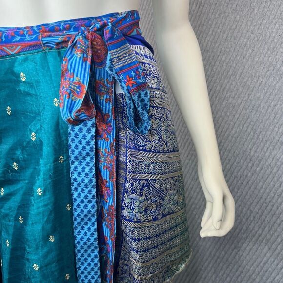 Reversible Wrap Skirt Dress Sari Colorful Upcycle Boho Indie Womens Convertible - Picture 8 of 10
